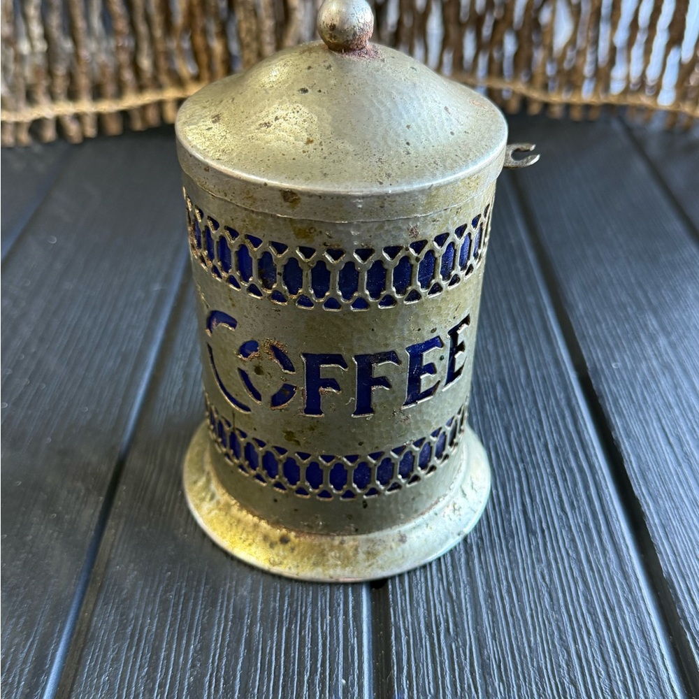 Vintage Leonard Silver plated Coffee Canister with Cobalt Blue glass